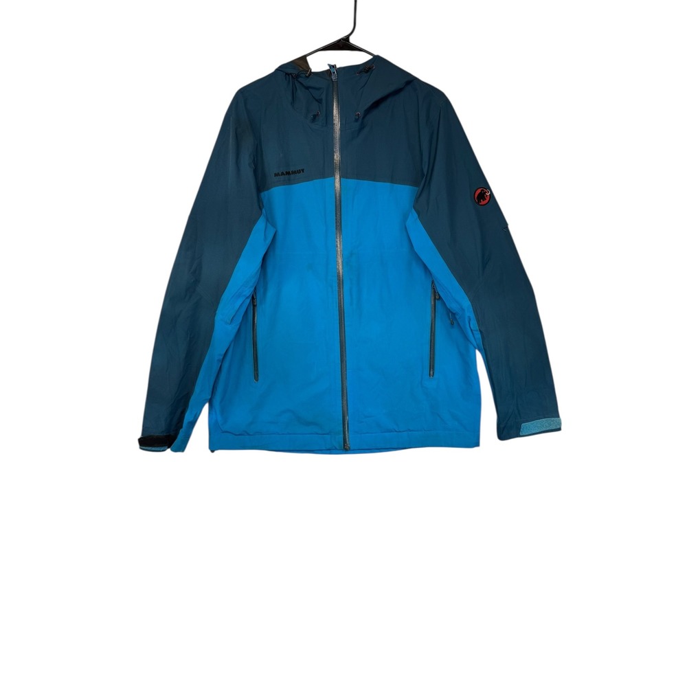 Mammut Mens Waterproof Hooded Rain Jacket Blue‎ Teal Outdoor Adventure L Flawed